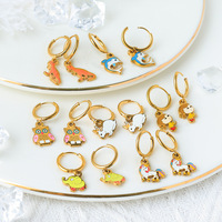 Pendientes de aro chapados en oro esmaltados con bonitos animales dinosaurio delfín elefante mono búho conejo colgante oro Huggie pendientes de aro