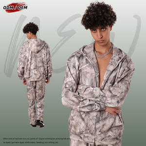 Sudadera con capucha de forro polar estilo vintage para hombre, con cremallera, estampado Y2K por transferencia térmica, camuflaje, informal, holgada, estilo urbano para invierno - Product Image 3