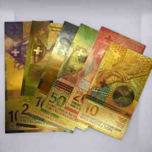 Billets de Francs Suisses en Faux Or à Feuille, Lot de 6 Pièces (10, <span class=keywords><strong>20</strong></span>, 50, 100, 200, 1000 Francs) pour Cadeaux Souvenirs - Product Image 1