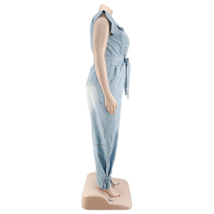 Nouvelles arrivées en stock Combinaison en jean sans manches avec ceinture taille plus pour femmes Mode féminine - Product Image 3