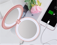 Factory Outlet Layar Sentuh Dapat Disesuaikan Mini Riasan Bulat LED Cermin Kosmetik Lipat Portabel Saku MakeUp Cermin Logo Kustom