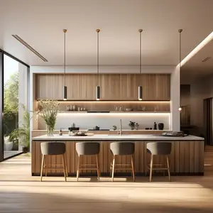 CBMMART nuovo moderno armadio da cucina modulare di lusso di fascia alta in venatura del legno armadi da cucina con costo-efficace armadio da cucina