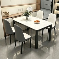 Ensemble table et chaises de salle à manger rectangulaire en dalles de pierre, style chinois moderne minimaliste, luxe léger, pour mobilier de maison et petits appartements