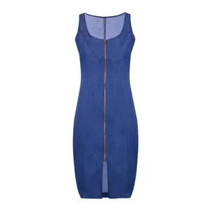 Kadınlar Vintage Bodycon yaz elbisesi parti kısa elbiseler rahat mavi Vestidos Denim elbise