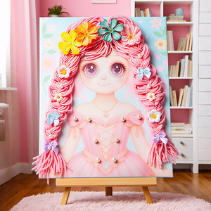 Sáng tạo mới tự làm sơn kim cương kéo dài vải với khung gỗ ngọc trai mô phỏng hoa cô gái hoạt hình trang trí phòng khách - Product Image 6