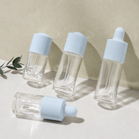 Botol Serum Kaca Bulat Bening 20ml 30ml dengan Dasar Tebal dan Pipet Tetes untuk Minyak Esensial dengan Logo Kustom