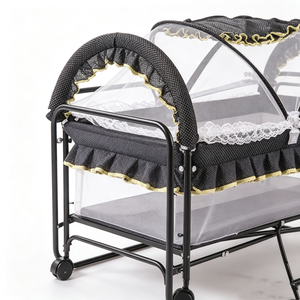 Custom Pet rocking cradle bed, Dog swing crib with mosquito net, <b>Cat</b> hanging rocking bed on wheels - Product Image 6