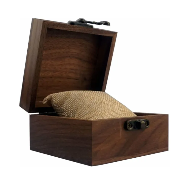 Caja de madera de nogal cuadrada, alta calidad, para almacenamiento de joyas