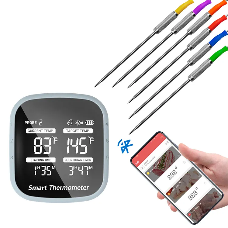 Smart Wireless Food Thermometer Blue tooth APP 164ft with Alarm Timer Kitchen BBQ Grilling Cooking Food Thermometer