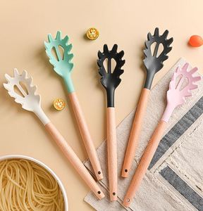 Kitchen Pasta Preparation Cookware Flexible Non-Stick Spaghetti Scoop Noodle Strainer with Wooden Handle Home Use - Product Image 2