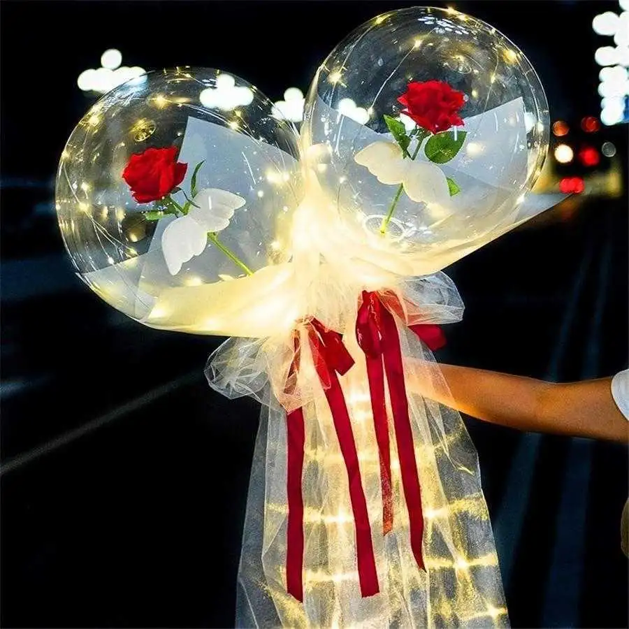 Balão Luminoso LED Rose Bouquet Bobo balão Transparente flor caixa Dia Dos Namorados Presente Festa Casamento Decoração Balões