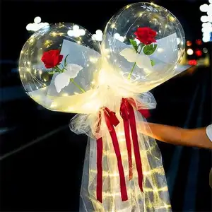 Ballon lumineux LED Bouquet de roses Ballon Bobo transparent Boîte à fleurs Cadeau de Saint Valentin Fête Mariage Décoration Ballons