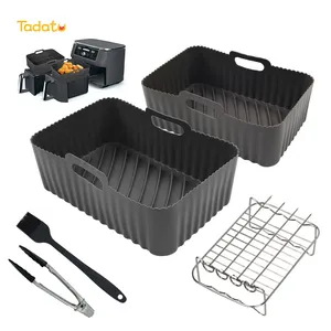 Herbruikbaar 2 Pak Rechthoek Lucht Friteuse Mand Accessoires Set Lucht Friteuse Lade Vorm Siliconen Pot Lucht Friteuse Liners