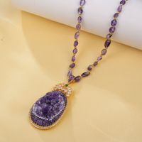 Collier en améthyste naturelle brute, incrusté à la main, bijou unique de luxe léger pour femme