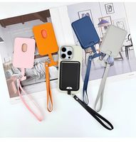 Dompet Ponsel Tipis Kulit PU Magnetik dengan Tali Pergelangan Tangan, Kantong Bisnis, Logo Kustom, Tempat Kartu Ponsel Tipis untuk Magsafe
