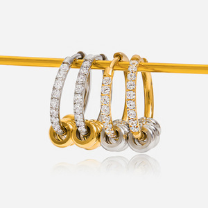 Pendientes de Diamantes en Oro de 18K y Acero Inoxidable de Dos Tonos con Diamantes Redondos de Corte Brillante para Mujer, Uso Diario - Product Image 1