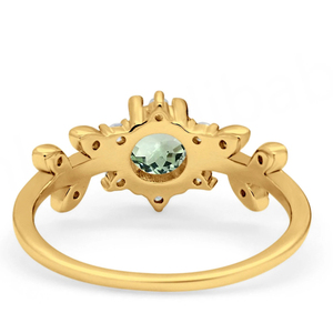 Bague de fiançailles classique en or jaune 10/14/18 carats, vente en gros, améthyste verte naturelle ronde et diamant exquis - Product Image 3