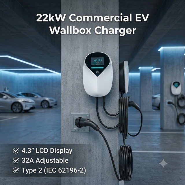 DIBOEV 22kW Commercial EV Charger Wallbox 32A 3-Phase 4.3" Screen OCPP 1.6J Smart EVSE Charging Station Type 2 DLB 4G WiFi