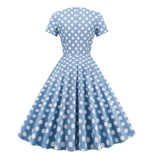 Rétro frais vacances bleu et blanc Style <span class=keywords><strong>anglais</strong></span> bretelles un mot col taille minceur grande balançoire robe femme <span class=keywords><strong>été</strong></span> - Product Image 4