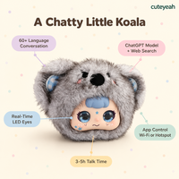 Mini Aimmy Mignonne Peluche Koala Grise Douce, Compagnon Parlant avec Chat Vocal IA, Soutien Émotionnel, Cadeau de Bureau, Éducatif Montessori