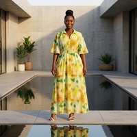 Robe chemise élégante et décontractée de style Abaya, grande taille, imprimé patchwork, manches longues, avec ceinture, inspirée des vêtements africains en jean.