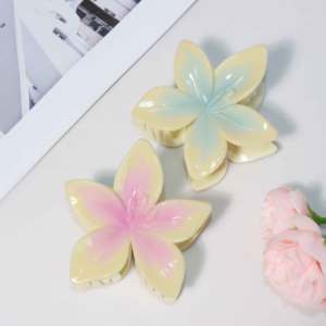 Pince à cheveux fleur de lys 8 cm, dégradé aérographe, plastique brillant, frangipanier, accessoire de fête, pour femme, style esthétique HQ - Product Image 4