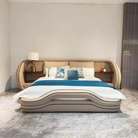 Lit de luxe italien design grand écran avec cadre en bois massif pour villas, différentes tailles, nouveau modèle 2026, lit en similicuir simple et élégant