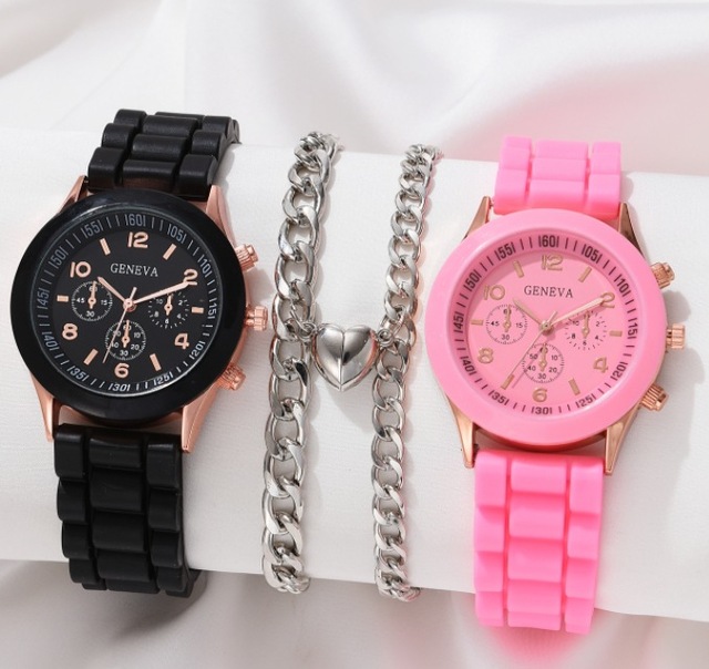 Luxury Watches New Women's Korean-style High-end Fashion Watch Casual Quartz Movement Alloy & Silicone Strap Set