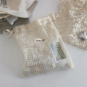 Mesh Lace Embroidery Daisy Drawstring <b>Bag</b> Travel Toiletry Cosmetic Storage <b>Bag</b> Sundries Organizer - Product Image 2