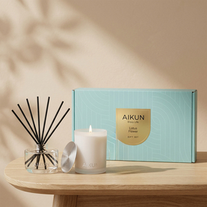 Aikun Premium Lotus Flower Home Fragrance Gift Box <b>Set</b> With Reed Diffuser Scented Candle And Room <b>Spray</b> For Holiday Gift <b>Set</b> - Product Image 2