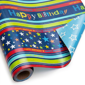 <b>Blue</b> striped star birthday happy gift wrapping <b>paper</b> Suitable for packaging birthday gifts for friends and children Customizable - Product Image 2