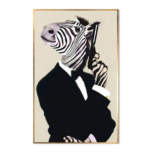 มือวาดโมเดิร์นบทคัดย่อม้าลายสัตว์ถือปืนม้าภาพวาดสีน้ํามันตลกแฮนด์เมด<span class=keywords><strong>เจมส์</strong></span><span class=keywords><strong>บอนด์</strong></span>ภาพวาดสีน้ํามันม้า - Product Image 1