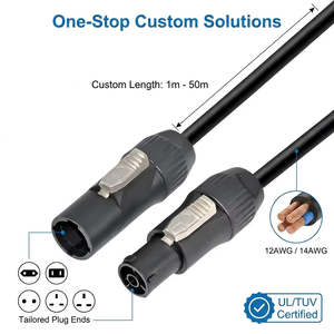 Câble d'alimentation étanche PowerCON TRUE1 <span class=keywords><strong>M</strong></span>/F IP67 14AWG, <span class=keywords><strong>rallonge</strong></span> avec verrouillage sécurisé par torsion pour éclairage de scène et affichage LED en extérieur - Product Image 2