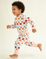 Ensemble de survêtement pour garçons en gros, imprimé à carreaux rétro, pull et pantalon à cordon de serrage, élégant et confortable