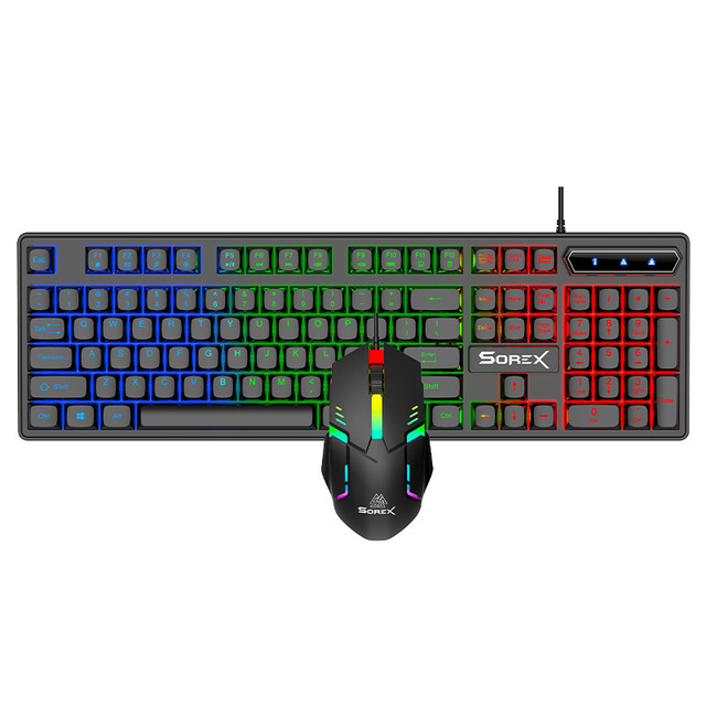 SOREX KM2025 Ergonomic Wired USB Gaming Keyboard Mouse Set with Illumination 1800dpi Waterproof for Gaming Desktop Use in Stock