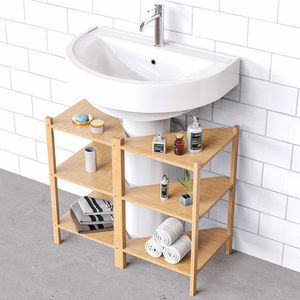 Étagère de rangement double couche en bambou et bois, fabriquée sur mesure, étagère en bambou naturel, étagère de rangement multi-niveaux pour la maison - Product Image 1