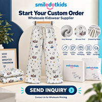 Smiledotkids Pantalons de survêtement larges personnalisés pour enfants, gris, imprimé doodle, cordon de serrage, doux, OEM ODM, pour tout-petits garçons et filles, vente en gros