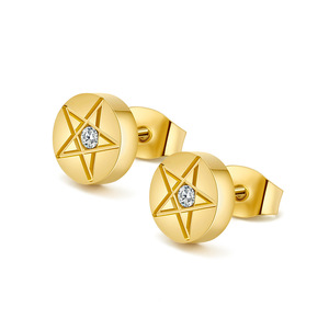 Pendientes de Diamantes con Forma de Pentagrama, Engaste de Garra en Forma de Estrella Dorada, Joyería de Moda Unisex - Product Image 1