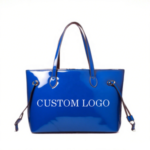 Borsa a mano da donna con LOGO stampato su debossato in pelle verniciata nera con stampa personalizzata <span class=keywords><strong>borse</strong></span> Tote grosse e <span class=keywords><strong>lucide</strong></span> <span class=keywords><strong>borse</strong></span> Tote da donna - Product Image 4