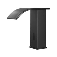 Robinet de lavabo automatique à induction en acier inoxydable noir à trou unique, à poser sur le comptoir, nouveau robinet à détection infrarouge