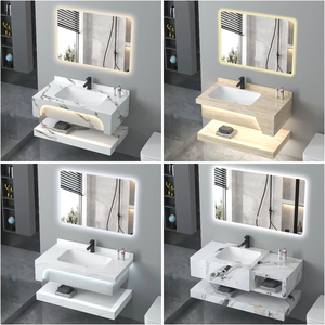Mueble de pared de baño de doble lavabo de lujo moderno con encimeras de mármol solución de almacenamiento de baño impermeable de nuevo diseño - Product Image 4