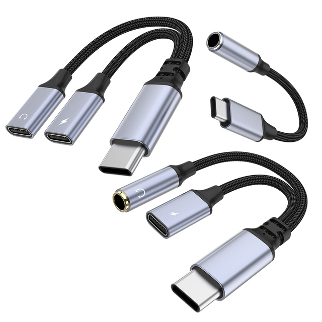 Hot Sell 2 in 1 Type C to 3.5mm Headphone Adapter AUX USB C Jack Earphone Audio Braid Cable