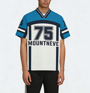 Футболка-джерси мужская в стиле ретро, сетчатая, с цветными блоками, с возможностью нанесения индивидуального номера, винтажный спортивный логотип, с V-образным вырезом, свободного кроя, в стиле стритвир, для футбола - Product Image 3