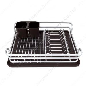 Draining Dish Rack <b>Large</b> Capacity Aluminum With <b>Tray</b> Modern Square Style Kitchen Storage Rack L Size - Product Image 5