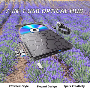 Lecteur de DVD externe multifonction 7 en 1 3.0USB/TYPE avec lecteur optique pour <span class=keywords><strong>CD</strong></span>/DVD, carte SD, lecteur de clé <span class=keywords><strong>USB</strong></span> - Product Image 2