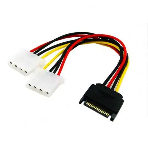 High Quality Power Adapter Cable 15 Pin Sata Male To Dual 4 Pin Ide Molex Female HDD hard disk drives sata power cable