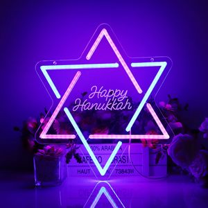Insegna al Neon di Hanukkah, Stella di David con Gradiente Rosa-Blu, Luce LED con Scritta 'Happy Hanukkah', Insegne al Neon Personalizzate - Product Image 2