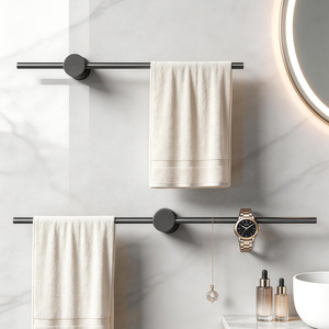 Minimalist Aluminum Alloy Towel Rack Wall Mounted Self Adhesive Gunmetal Gray Single Bar Bathroom Storage Shelf - Product Image 1