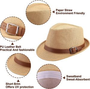 Cappello Fedora in Paglia con Cintura, Classico Panama <span class=keywords><strong>Trilby</strong></span> a Tesa Corta, Cappello da Sole per Uomo e Donna - Product Image 3