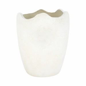 Vaso in terracotta con bordo ondulato, accessorio scultoreo testurizzato per l'arredamento della casa, soggiorno, vaso decorativo per fiori - Product Image 1